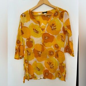 J. Crew Floral V-Neck Tunic Yellow and Orange poppy cotton